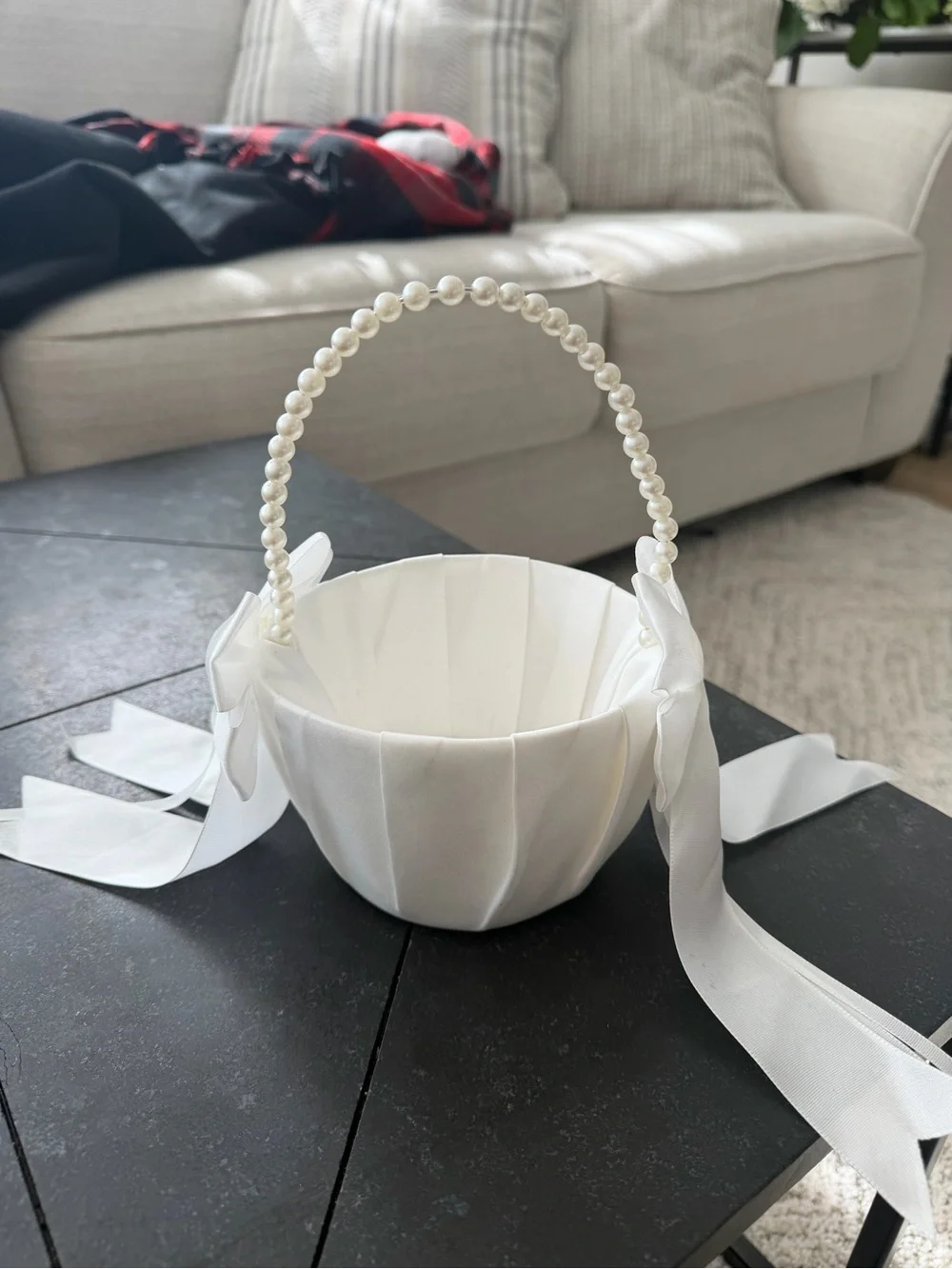 Ring Security Mini Case and White Flower Girl Basket Set